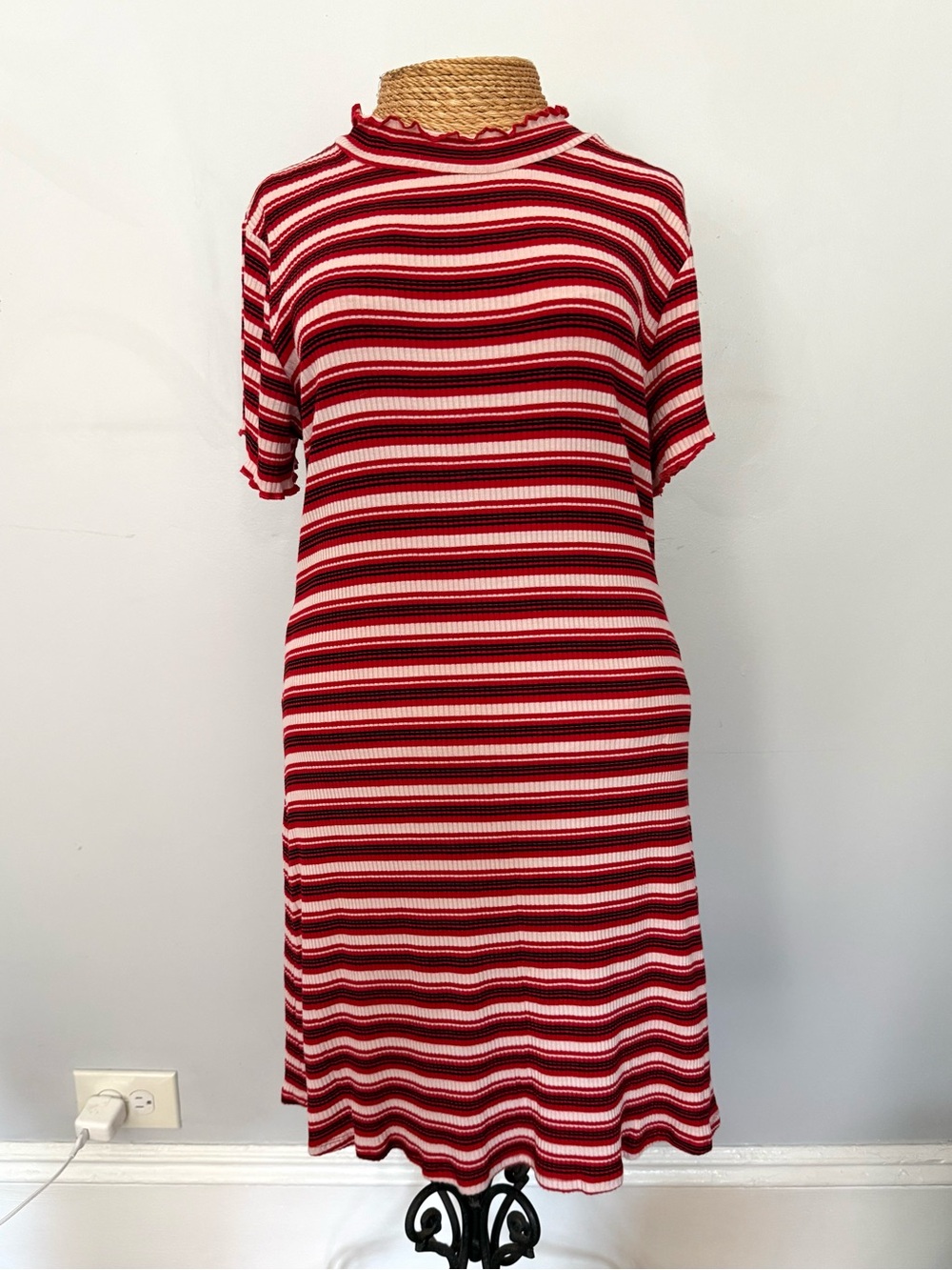 wild fable Red and White Striped Short-Sleeve Knit Mini Dress